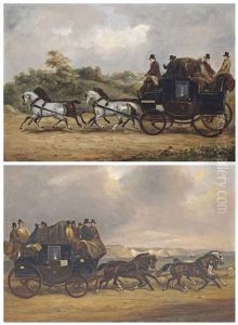 The Southampton To Weymouth Coach On A Country Lane; The Southampton To Weymouth Coach On The Coast Road (pair)