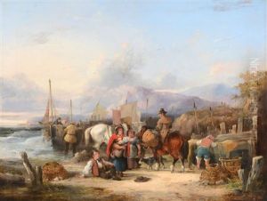 Bringing In The Day's Catch; Fisher-folk On The Coast (pair)