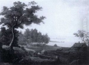 Extensive Russian Landscape With Figures By A Lake by Semen Fedorovich Shchedrin
