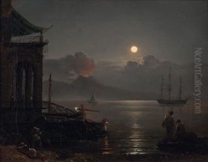 Pecheurs Dans La Baie De Naples Au Coucher De Soleil by Sylvester Shchedrin
