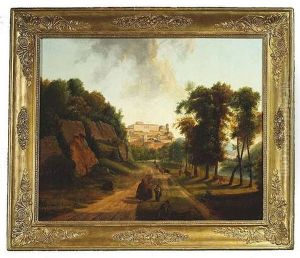 Italienische Flusslandschaft Mit Der Ansicht Einer Idealen Stadt Auf Einer Anhohe by Sylvester Shchedrin