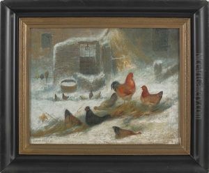 Winter Barn Scene With Rooster