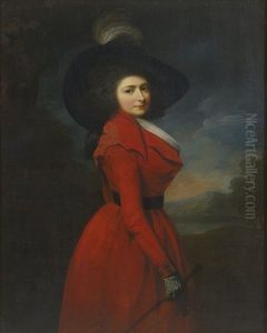 Portrait Of Miss Elizabeth Jemima Blake, Three-quarter Length, Wearing A Red Hunting-habit And Feathered Hat