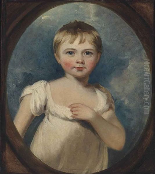 Portrait Of A Young Child, Half-length, In A White Dress, In A Sculpted Oval - view 1
