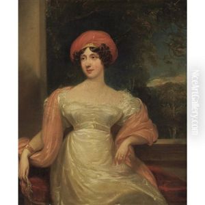 Portrait Of A Young Beauty In A Pink Hat And Shawl by Sir Martin Archer Shee