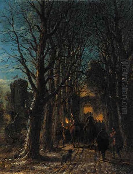 Troops Returning To The Castle At Night - view 1