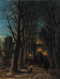 Troops Returning To The Castle At Night by Andrew Sheerboom