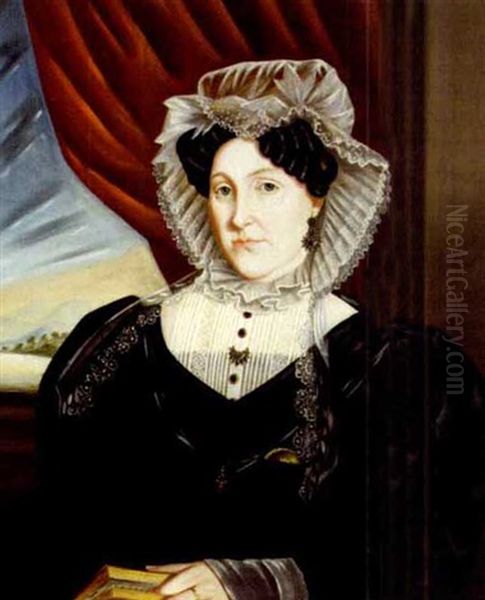 Portrait Of Mrs. Rice Of New London, Connecticut, Beside Window With Red Drapery And Book - view 1