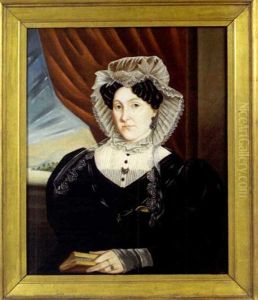 Half-length Portrait Of Mrs. Rice Of New London, Connecticut, Beside Window With Red Drapery And Book