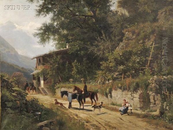 Genre Scene Along An Alpine Road - view 1