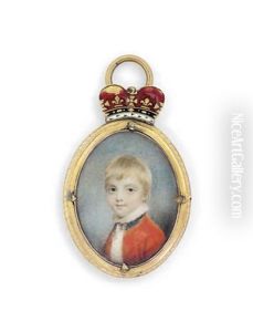 Prince William Frederick, Duke Of Gloucester And Edinburgh (1776-1834), As A Young Boy, In Red Coat, White Shirt With Upstand Collar, Fair Hair On Ivory by Samuel Shelley