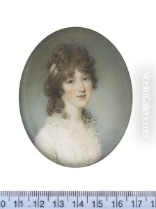 A Lady, Wearing White Dress Finished With Frilled Lace, Her Brown Hair Partially Upswept And Secured With A White Bandeau by Samuel Shelley