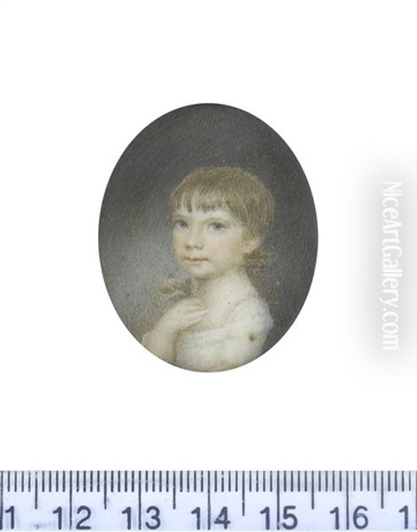 A Pair Of Miniatures Portraying Two Children: One Wearing White Dress With White Turban Upon Her Brown Hair; The Other Wearing White Dress, Floral Posy In Her Right Hand - view 1