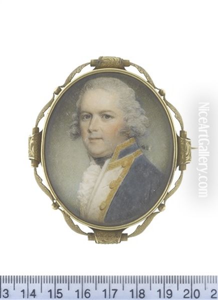 Captain John Nicholson Inglefield (1748-1828), Wearing Blue Coat With White Facings Edged With Gold, White Waistcoat, Frilled Chemise And Black Stock - view 1