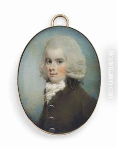 A Young Gentleman, In Brown Coat With Large Buttons, Knotted White Cravat, Powdered Hair by Samuel Shelley