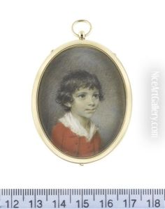 Portraits Of Young Boys: One, Wearing Blue Coat With Red Trim...; The Other, Wearing Scarlet Coat And Matching Waistcoat (pair) by Samuel Shelley