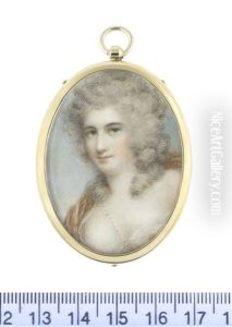 A Lady, Wearing Sheer Chemise And Brown Stole Draped Around Her Shoulders, A Strand Of Pearls Strapped Across Her Decollete, Powdered Wig