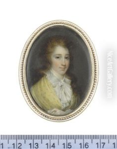 A Young Lady, Wearing White Chemise With Drawstring Frilled Collar, Pale Yellow Figured Shawl Draped Around Her Shoulders...