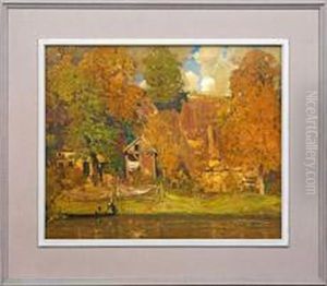 "fahrhaus An Dermulde" by Eugen Felix Prosper Bracht