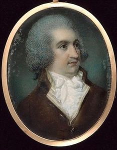 A Gentleman, Wearing Brown Jacket, Yellow Striped Waistcoat, White Stock And Powdered Wig