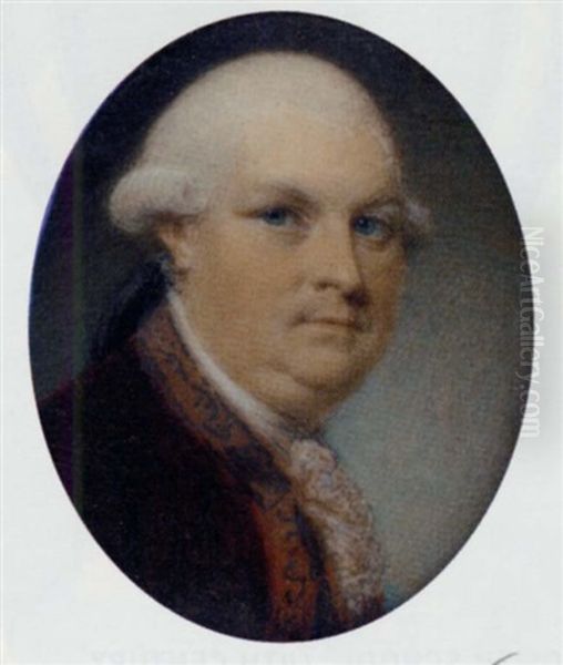 A Gentleman In A Maroon Coat With Embroidered Border, His Powdered Hair En Queue - view 1