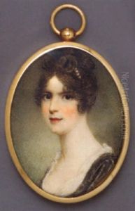 A Young Lady In White Dress, Black Stole, Pearls In Her Upswept Dark Hair