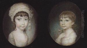 Portrait Of A Child Wearing Low-cut White Dress, Holding A Pink Rose To Her Chest Portrait Of A Child Wearing Low-cut White Dress, Holding A Pink Rose To Her Chest