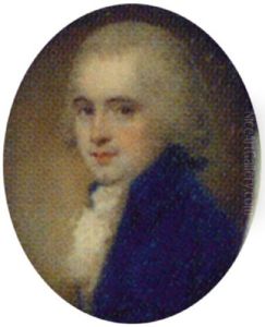 A Gentleman With Powdered Hair En Queue, Wearing A Blue Coat With White Shirt And Cravat by Samuel Shelley