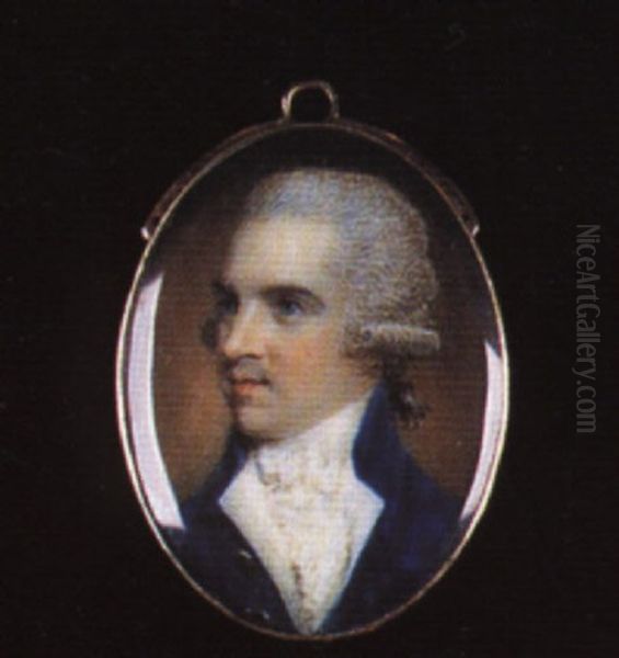 Portrait Of A Gentleman With Powdered Hair En Queue Wearing Blue Coat With Gold Buttons - view 1