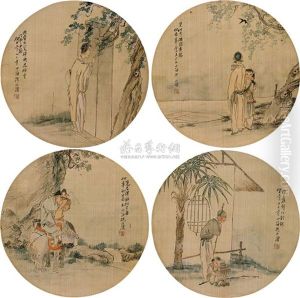 Round Fan (4 Works) by Shen Xinhai