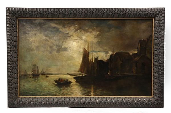 European Harbor In Moonlight - view 1
