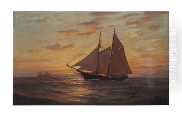 Seascape With Sailboat At Sunset - view 1