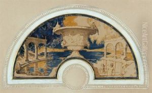 Girls Bathing In An Ornamental Pool, Fan Design by George Sheringham