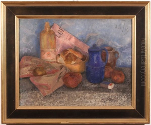 Still Life With Bread, Fruit, Bottle, And Newspaper - view 1