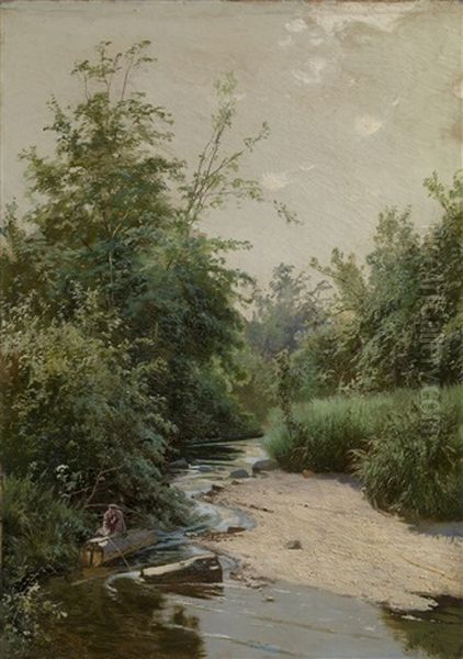 Fisherman On The Forest River - view 1