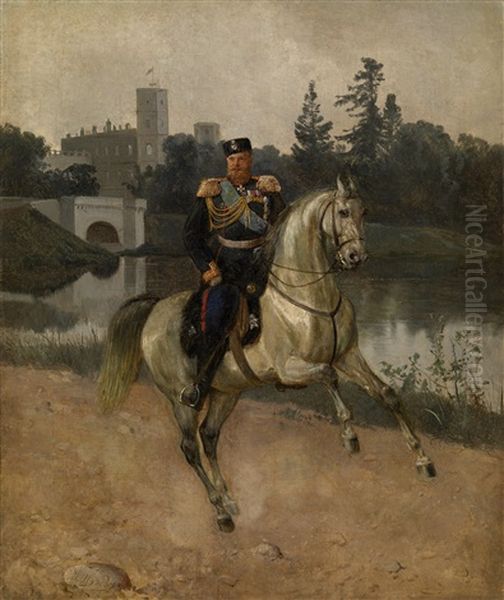 Portrait Of Alexander Iii On Horseback At Gatchina - view 1