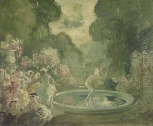 Group Of Figures At A Garden Fountain Group Of Figures At A Garden Fountain
