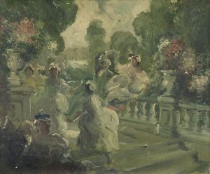 Group Of Figures On A Garden Terrace Group Of Figures On A Garden Terrace