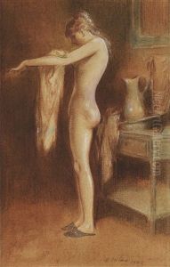 Bathing Nude With Towel by Everett Shinn