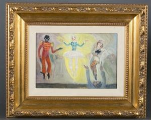 Group Of Three Clowns And A Conductor by Everett Shinn