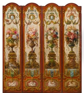 Four Panels Of A Ten-panel Decorative Screen (from The Ballard House, Louisville, Kentucky) by Everett Shinn
