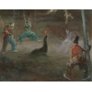 Clowns Playing Ball With Seal by Everett Shinn