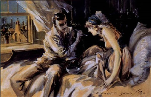 Man Feeding Woman In Bed, Window Open To Paris - view 1