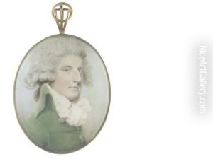 A Gentleman, Wearing Bright Green Coat And Voluminous Frilled White Cravat, His Wig Powdered