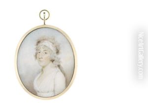 A Lady, Wearing White Dress And Matching Bandeau Finished With Pearls In Her Curled And Powdered Hair