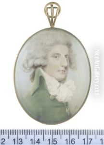 A Gentleman, Wearing Bright Green Coat And Voluminous Frilled White Cravat, His Wig Powdered