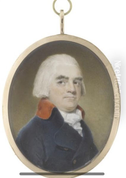 Philip Cade, Wearing Blue Coat With Red Standing Collar, White Chemise, Stock And Knotted Cravat, His Wig Powdered - view 1