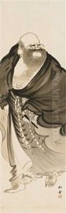 A Standing Daruma With A Scroll And A Brush Tied To His Belt by  Shodo