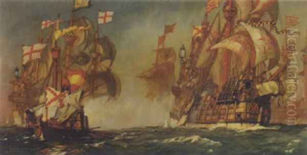 The Spanish Fleet Driven Towards The Flanders Coast After Fighting All Day, Make For The North Sea - view 1