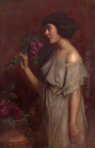 Portrait Of A Woman With A Rose by Victor Karlovich Shtemberg
